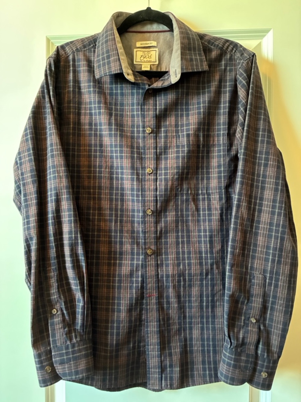 Jos. A. Bank Navy and Maroon Plaid Button-Down Shirt